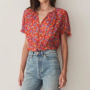 NWT DOEN ANAISE TOP IN RED DAYFLOWER MEADOW